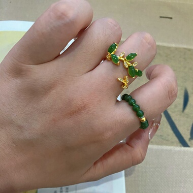 春不晚 | 天然和田玉碧玉戒指银镶设计款新中式