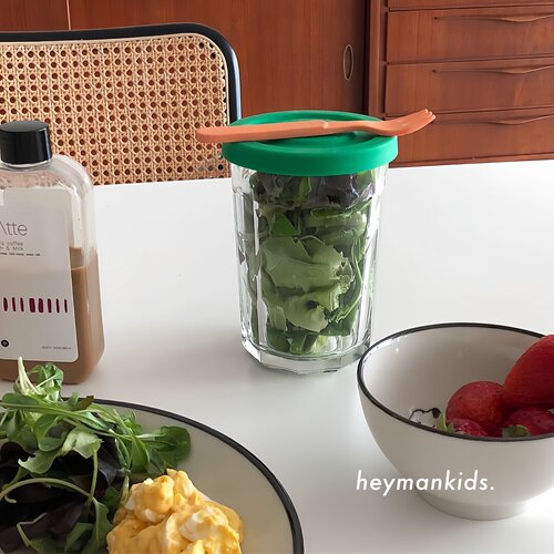 heymankids｜韩国joliema彩色笑脸硅胶盖宝宝辅食碗厚玻璃酸奶杯 - 图1