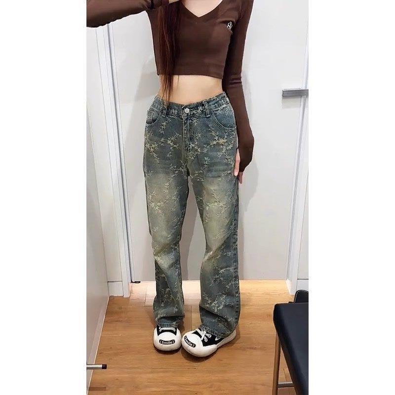 童装提花牛仔裤设计感中大童cleanfit裤子美式复古vibe直筒微喇裤 - 图1