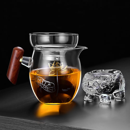 加厚木把玻璃公道杯耐热茶漏茶滤套装日式茶海过滤分茶器茶具配件 - 图3