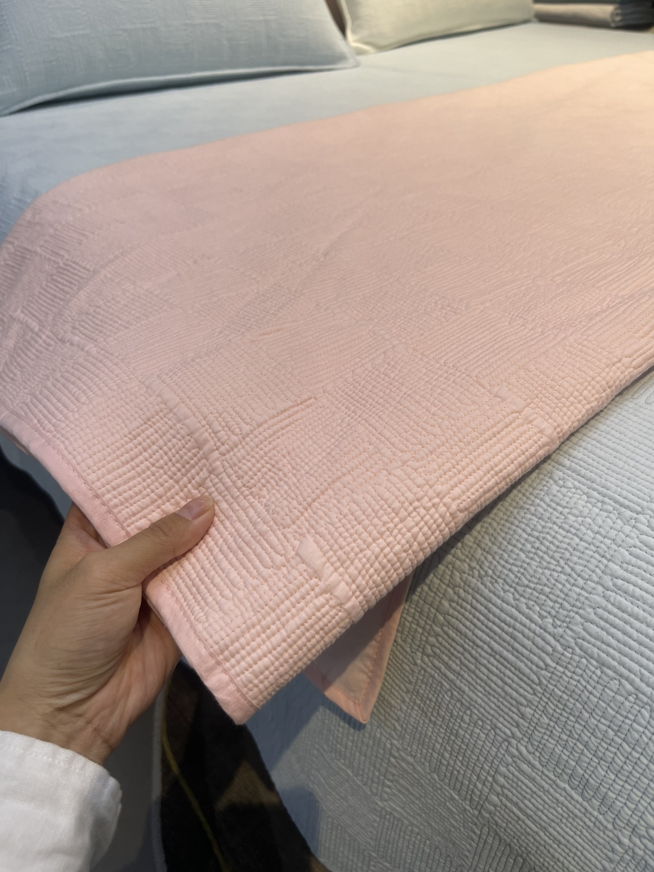 林夕纯色简约绗缝床盖三件套可搭配多功能被套 - 图2