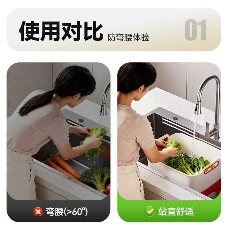 洗菜盆沥水篮2025新款家用大容量蔬菜水果食品级方形厨房淘米滤盆,淘宝优惠券,粉丝福利购,淘宝优惠卷