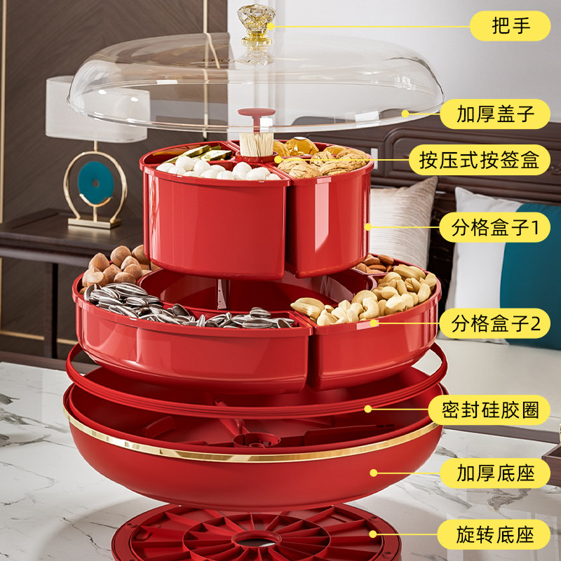 新年乔迁坚果盘客厅茶几家用轻奢高颜值密封分格可旋转零食糖果盒,淘宝优惠券,粉丝福利购,淘宝优惠卷