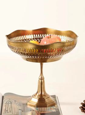 复古典黄铜果碗托盘欧美式奢华高脚果盆法式宫廷别墅装饰客厅摆件