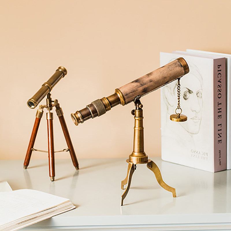 复古望远镜小摆件 欧式书房装饰品 美式乡村田园纯铜工艺品 法式