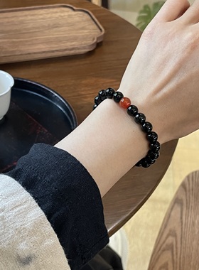 新中式天然黑玛瑙串珠斑点石手串