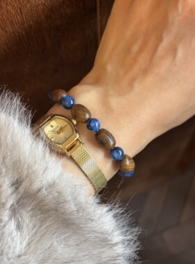 天然芽庄沉香木搭配蓝晶手串