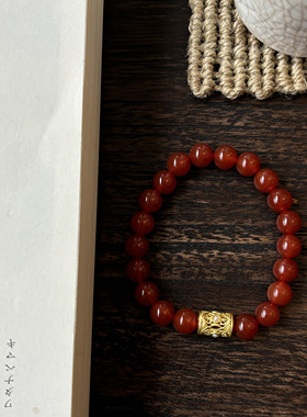 天然红玛瑙竹节中式国风串珠手链