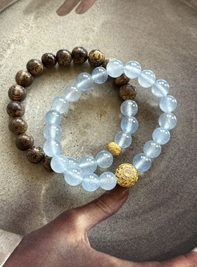 平静心灵好运的天然石搭木珠手串