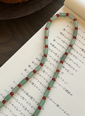 复古绿东陵红玛瑙显瘦天然锁骨链