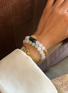 冰翠玉新中式古物配色双圈手串