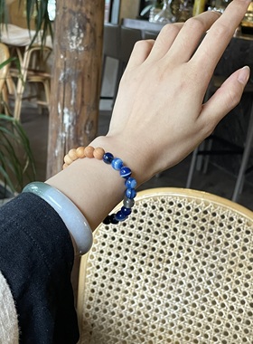 天然崖柏蓝玛瑙寿山石手串手链