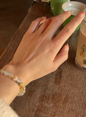 国风天然石孔雀玛瑙气质显白手串