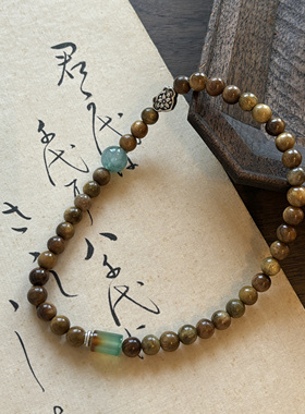 绿檀搭配玛瑙古朴稳静双圈手串