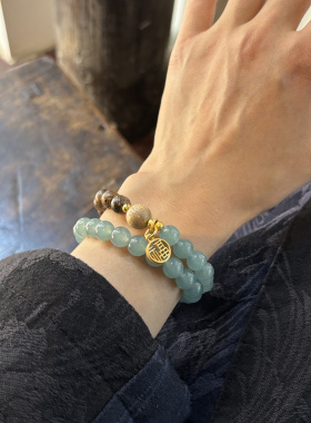 手工串珠天然木珠汉白玉沙金手串