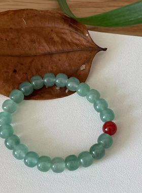 春水碧于天 古物配色原创手作天然绿东陵老形桶珠水晶新中式手链