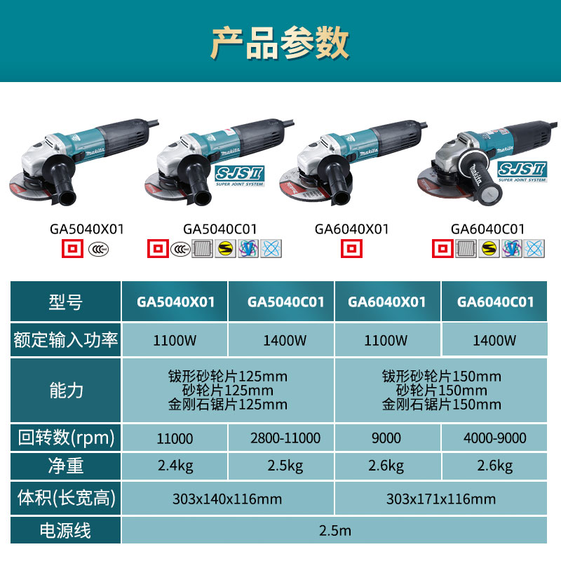 原装正品牧田角磨机GA5040C01减震系统切割机6040C01手磨电动工具 - 图2