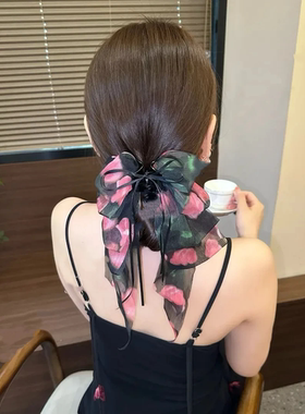 森系玫瑰飘带马尾抓夹女