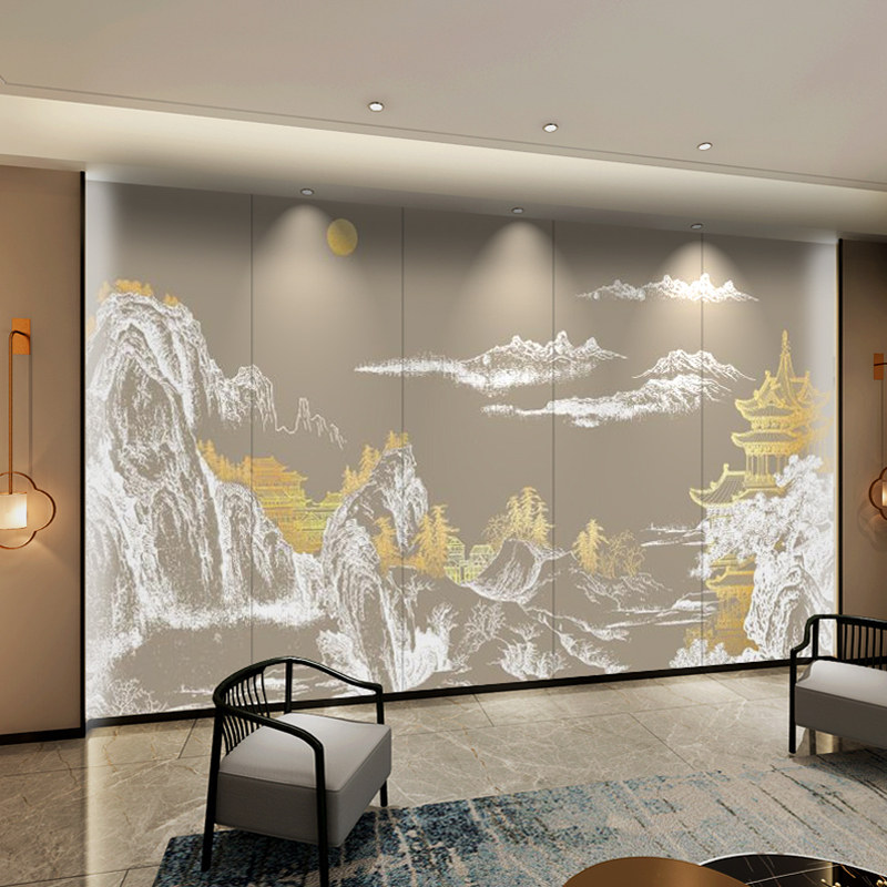 刺绣硬包背景墙新中式山水独绣客厅沙发酒店卧室床头宋式打印3d画,淘宝优惠券,粉丝福利购,淘宝优惠卷