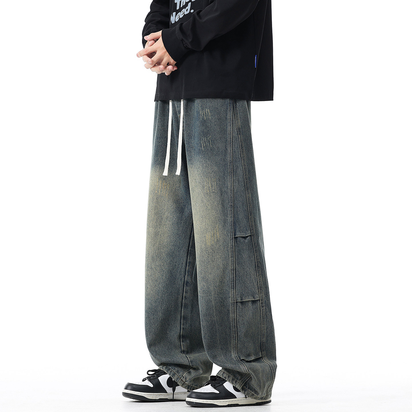 190高个子加绒牛仔裤男款秋冬季2025新款加长复古弯刀阔腿裤男生,淘宝优惠券,粉丝福利购,淘宝优惠卷