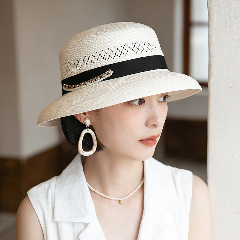 白色礼帽夏季赫本风灯罩新款草帽 mauropoli帽子