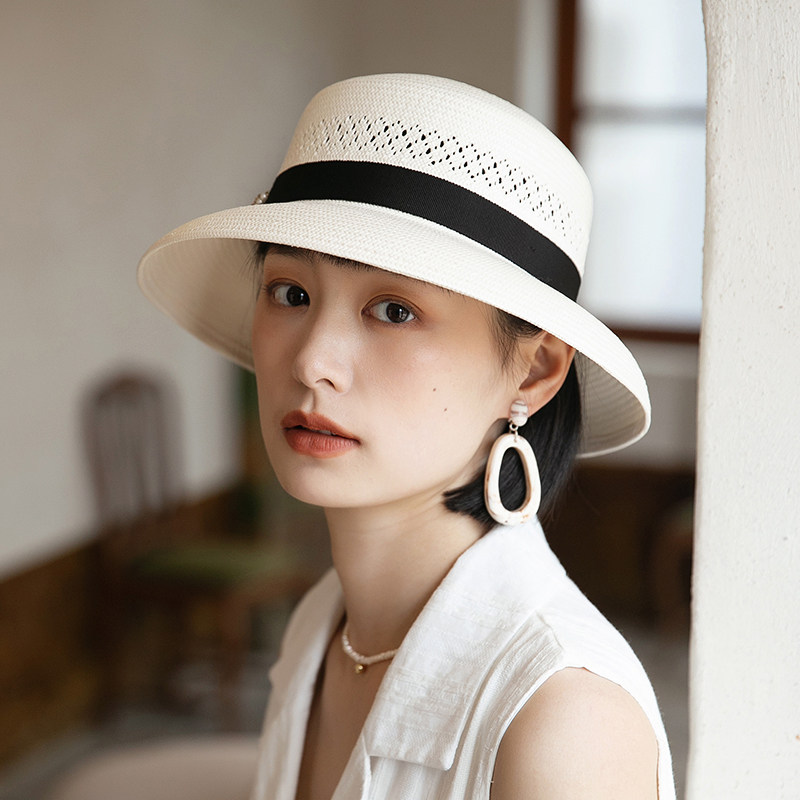 白色礼帽夏季赫本风灯罩新款草帽 mauropoli帽子