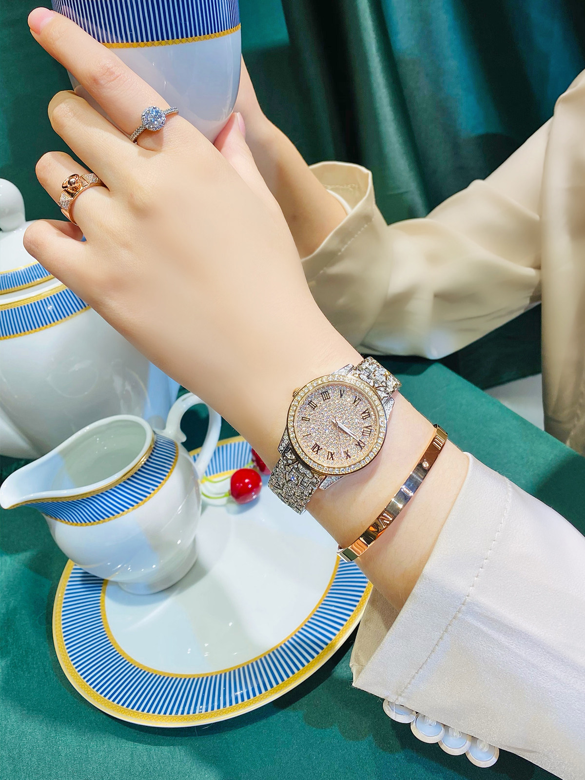 正品蒂玮娜欧美时尚满天星石英表 davena婷邦国产腕表