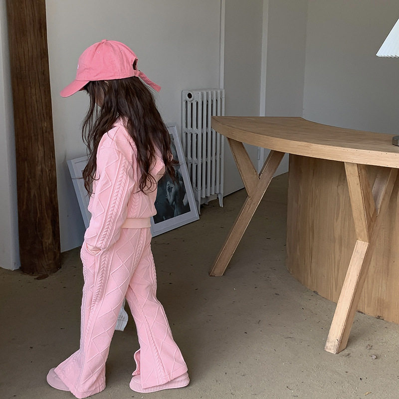 女童套装春秋装新款小女孩韩版短款针织长袖上衣开叉喇叭裤两件套,淘宝优惠券,粉丝福利购,淘宝优惠卷