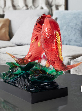 双鱼摆件透明荷塘月色装饰