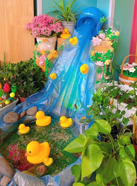 幼儿园植物角水培区环创材料场景布置自然观赏蓝色瀑布造景区角