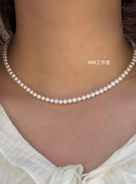 近极光4.5mm左右近圆天然淡水珍珠锁骨链项链轻奢送女友礼物925