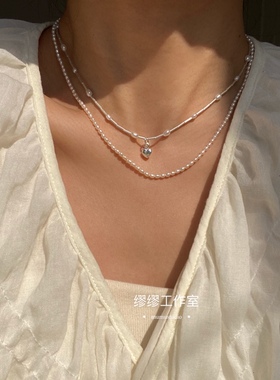 拥有一颗少女心～原创可爱桃心淡水小米珠锁骨链可爱项链原创叠戴
