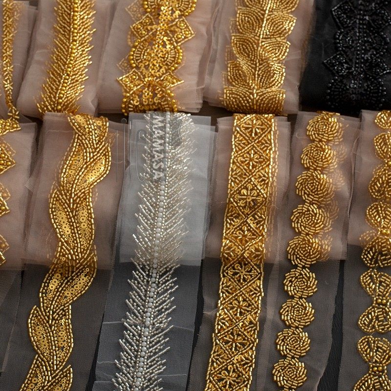 重工优质金色珍珠亮片绣双边网纱花边 手工服装花边 闪亮布艺辅料,淘宝优惠券,粉丝福利购,淘宝优惠卷