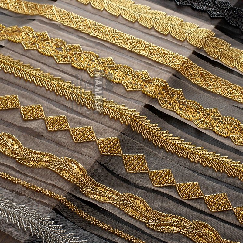 重工优质金色珍珠亮片绣双边网纱花边 手工服装花边 闪亮布艺辅料,淘宝优惠券,粉丝福利购,淘宝优惠卷