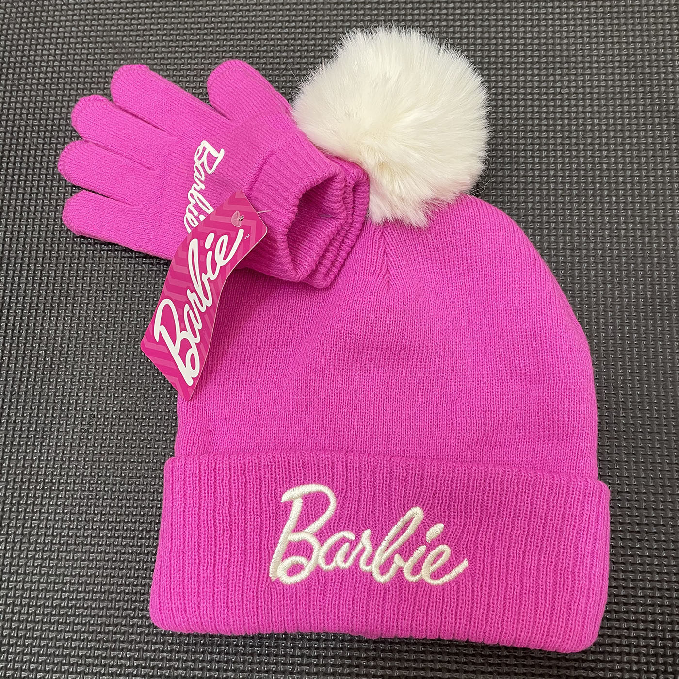 外贸尾货女童帽子手套芭比娃娃barbie帽子中大童女孩白色针织帽,淘宝优惠券,粉丝福利购,淘宝优惠卷