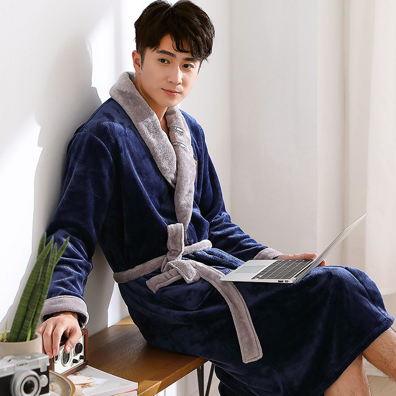 秋冬季法兰绒情侣加长款男士睡袍 特丝格斯睡袍/浴袍
