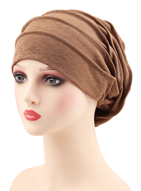 民族风男女弹力加厚无檐帽 休闲防风褶皱帽竹节棉套头帽turban