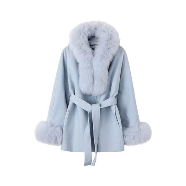 「少量现货」韩雨嘉毛呢外套女千金高级感毛领中长款收腰呢子大衣