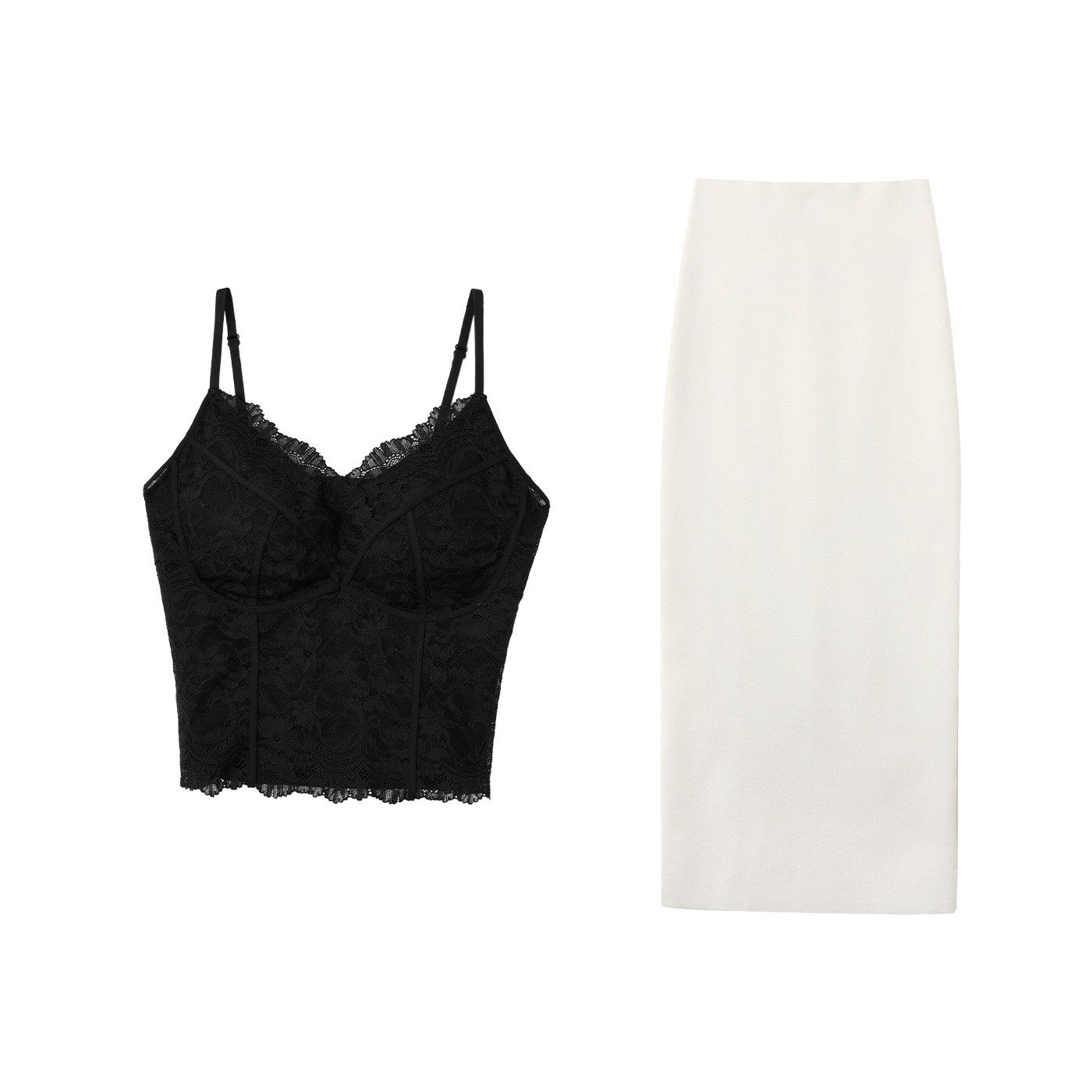 韩雨嘉【杜乐丽】蕾丝吊带含胸垫高腰包臀针织长半裙秋冬打底套装,淘宝优惠券,粉丝福利购,淘宝优惠卷