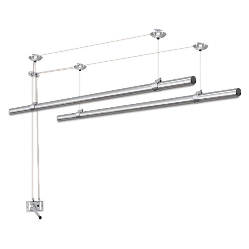 手摇升降晾衣架阳台家用双杆式室内顶装固定式晾衣杆手动凉晒衣架 - 图3