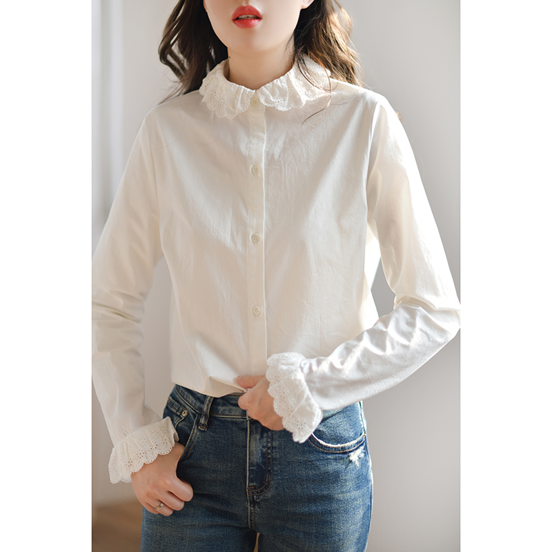 GESGOO白色衬衫女秋冬叠穿2024新款设计感甜美娃娃领法式衬衣内搭,淘宝优惠券,粉丝福利购,淘宝优惠卷
