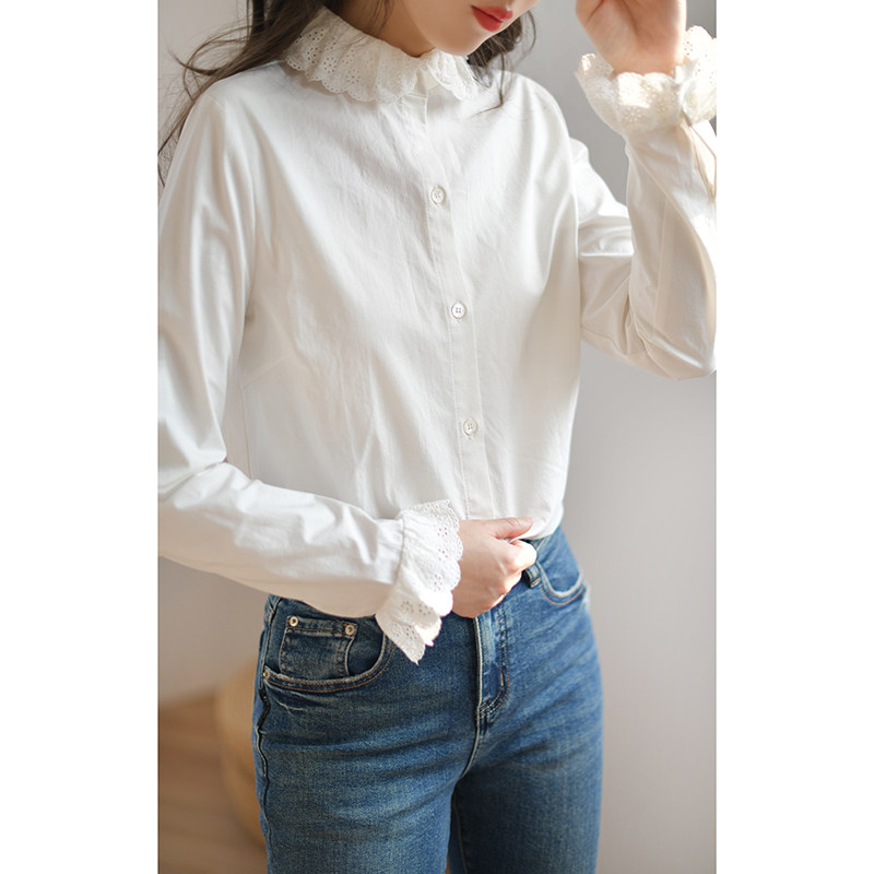 GESGOO白色衬衫女秋冬叠穿2024新款设计感甜美娃娃领法式衬衣内搭,淘宝优惠券,粉丝福利购,淘宝优惠卷