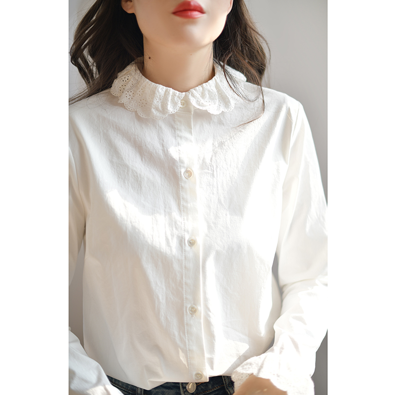 GESGOO白色衬衫女秋冬叠穿2024新款设计感甜美娃娃领法式衬衣内搭,淘宝优惠券,粉丝福利购,淘宝优惠卷