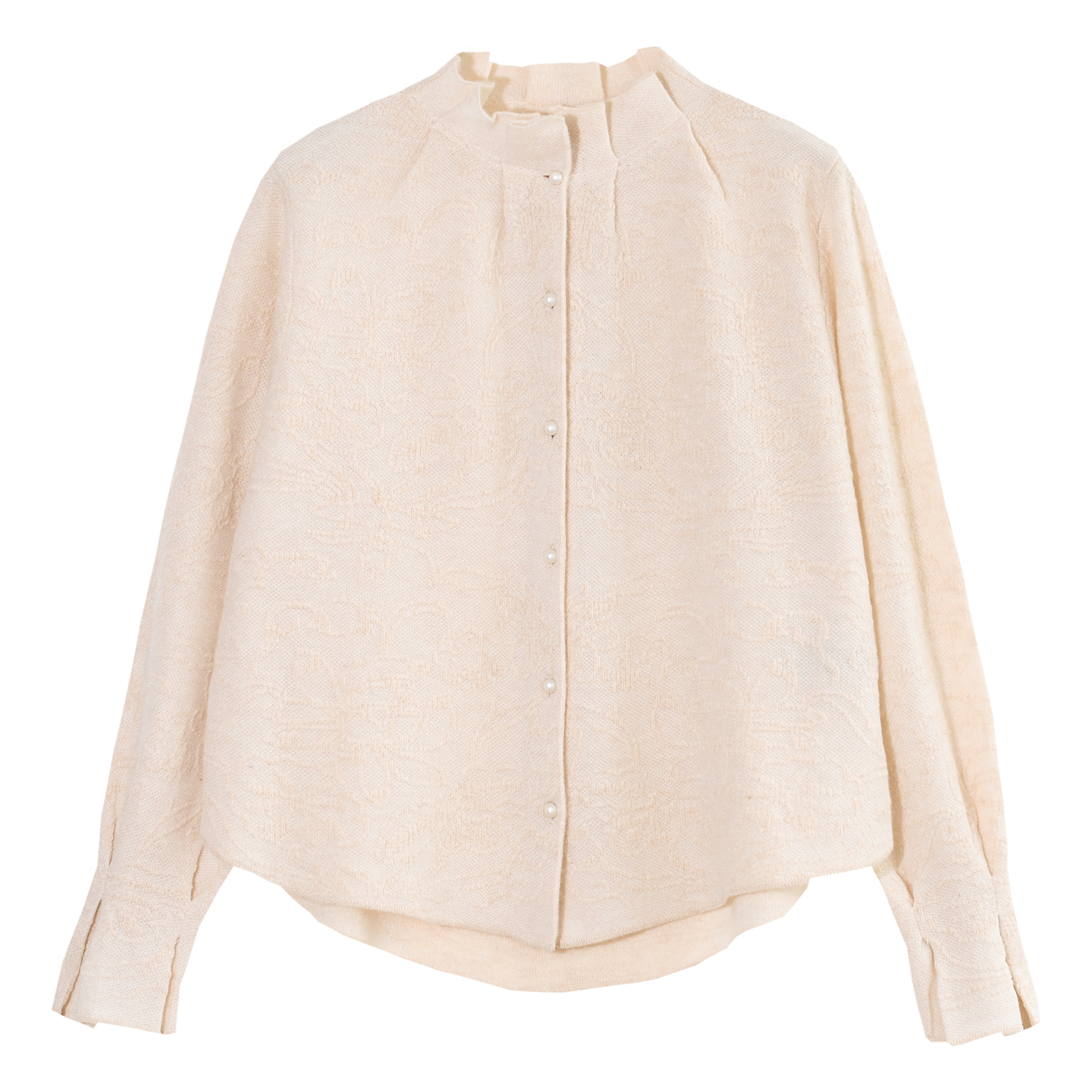 GESGOO慵懒法式半高领木耳边微喇提花山羊绒毛衣女秋冬长袖针织衫 - 图3