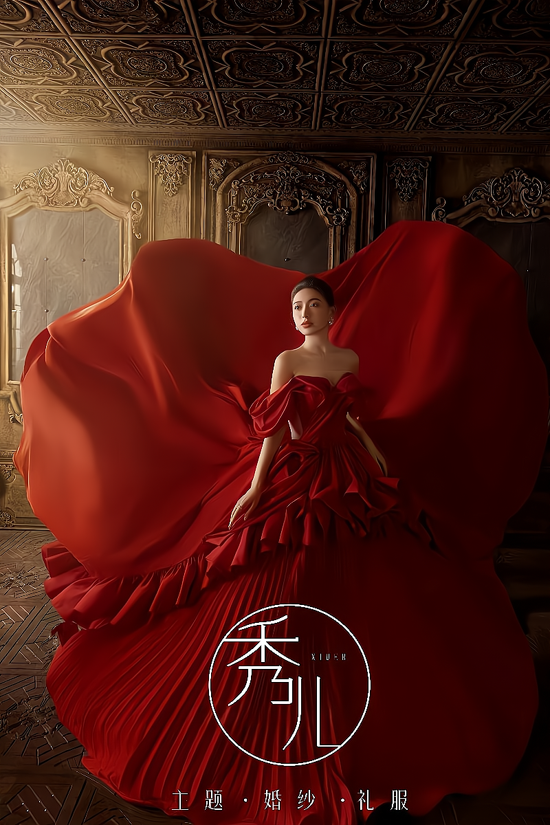 红色婚纱新款2023新娘气质缎面高端轻奢小众礼服拖尾优雅定制服装