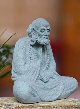 禅意达摩祖师石像中式家居桌面摆件复古茶具柜鱼缸宠创意小装饰品