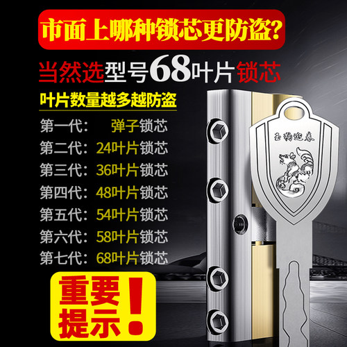 防盗门锁芯超C级通用型家用 入户铁大门锁全铜进户专用锁心更换ab - 图2