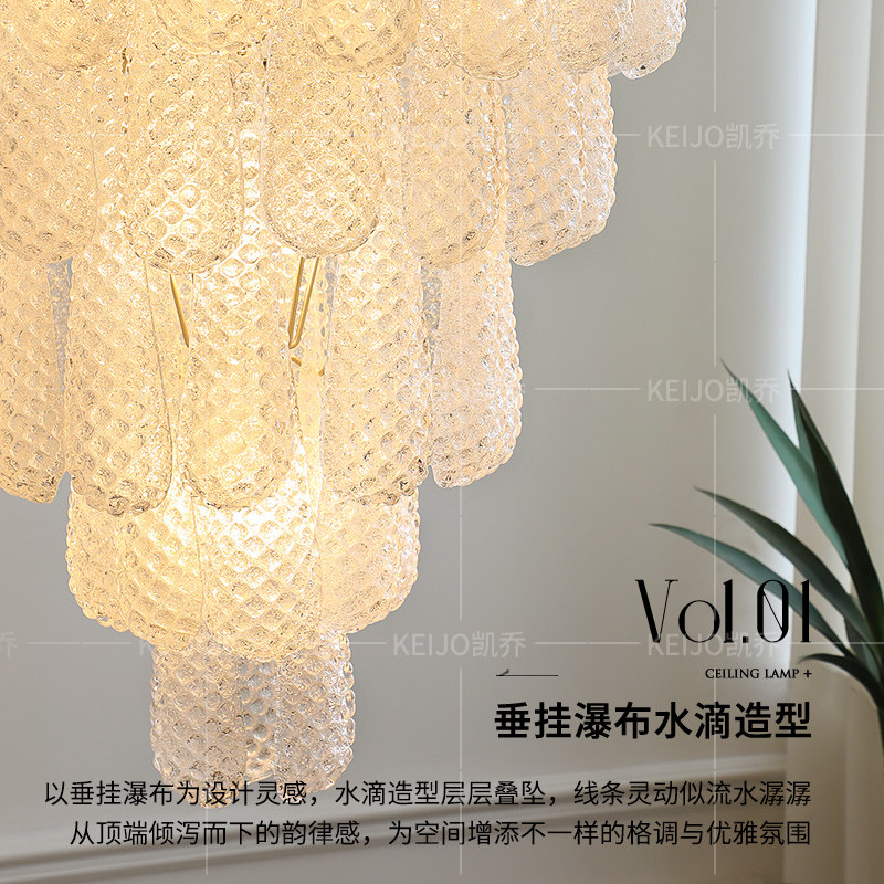 凯乔 法式复古玻璃吊灯 瀑布餐厅主灯挑空客厅别墅卧室轻奢 - 图3