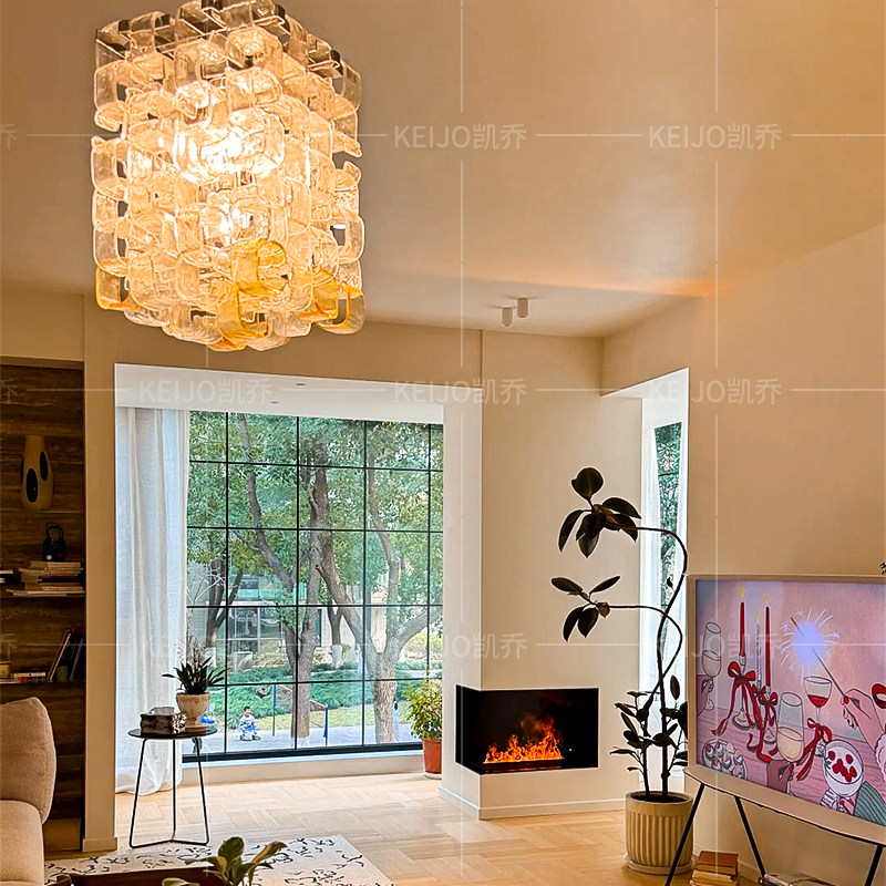凯乔 中古风餐厅吊灯 手工玻璃简约法式卧室高级感糖块灯具,淘宝优惠券,粉丝福利购,淘宝优惠卷