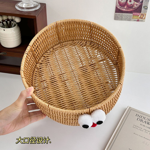 零食收纳盒可爱藤编收纳筐桌面收纳盒水果家用编织储物整理盒篮子 - 图0